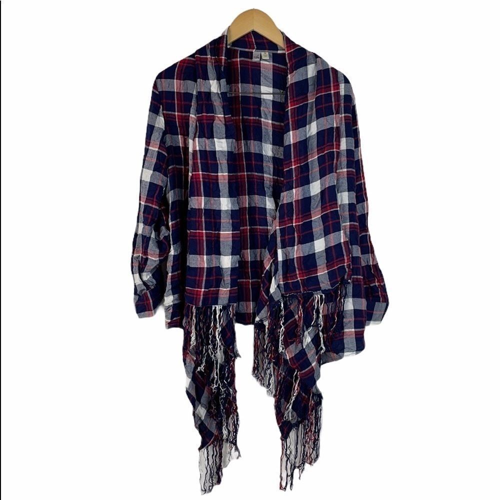 Women Open Front Plaid Lightweight Cardigan Size M
